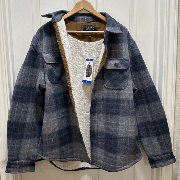Jachs New York Men's Wool Blend Sherpa Lined Jacket Size L Plaid Warm NEW - Picture 1 of 16